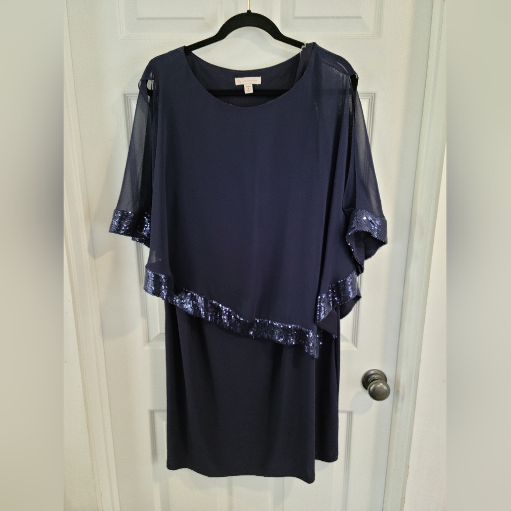Womens 16W sequin trim caplet sheath dress